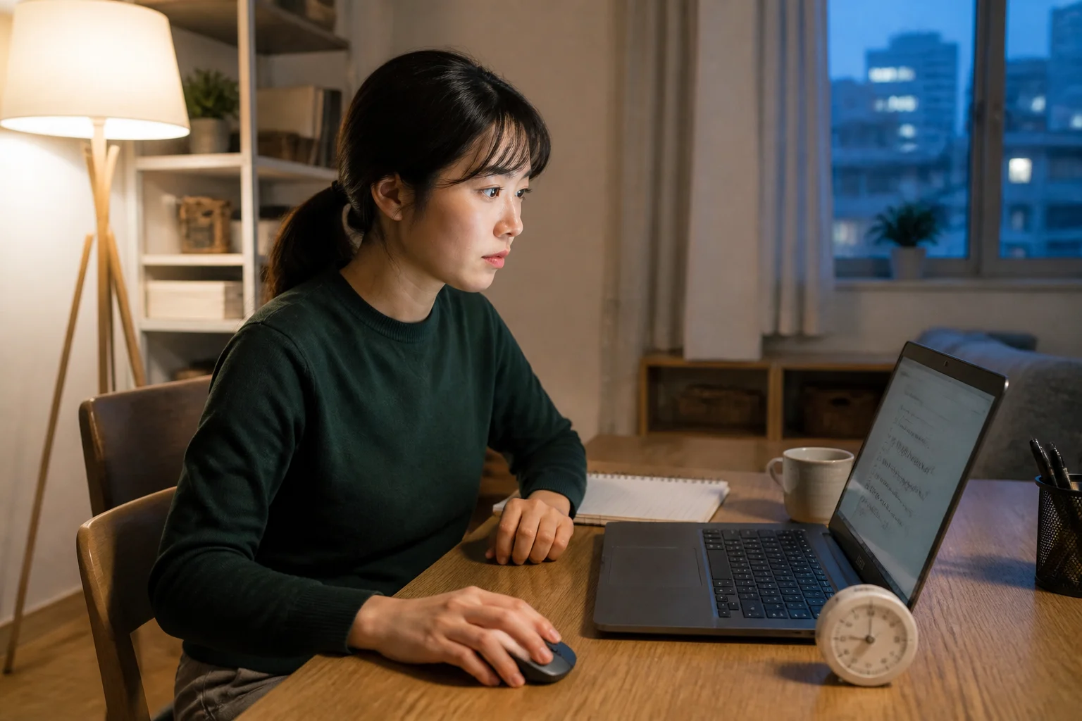 집에서 노트북으로 자격증 CBT 시험을 푸는 학습자
